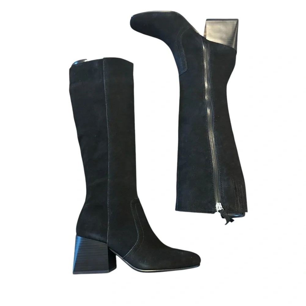 Aqua college Tori Black Waterproof Suede Square Toe Knee High Boots NEW Size 5.5 - Picture 7 of 10